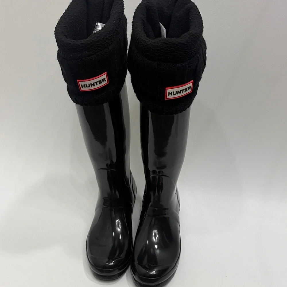 Hunter Boots Original Back Adjust Gloss tall black size Men’s 7 women’s 8. .
